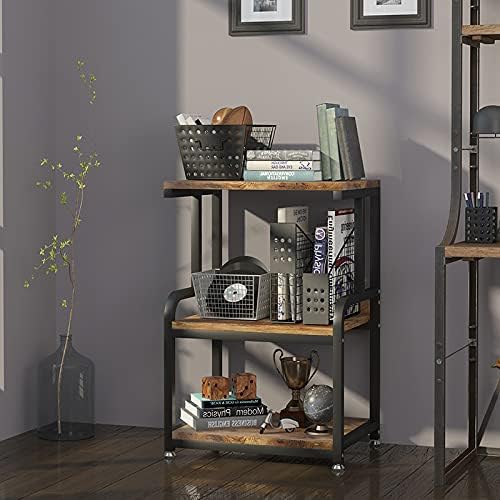 HOUYISHEYUE Home Printer Stand Vintage Printer Stand with 3 Tier Wood Storage Shelves Multi-Purpose Desk Organizer for Fax Machine, Scanner, Files, Books with Adjustable Anti-Skid Feet (Brown) - Image 2